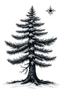 fir tree and north star tattoo design idea