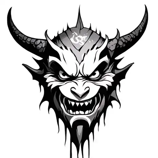 Broken Oni Mask tattoo design idea