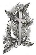 simple cross with doves flying and lights tattoo design idea