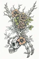 skeleton hand with vines and flowers blooming to a tree tattoo design idea