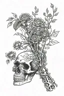skeleton hand with vines and flowers blooming to a tree tattoo design idea