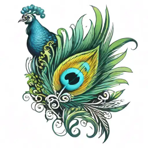 peacock feather transforming tattoo design idea