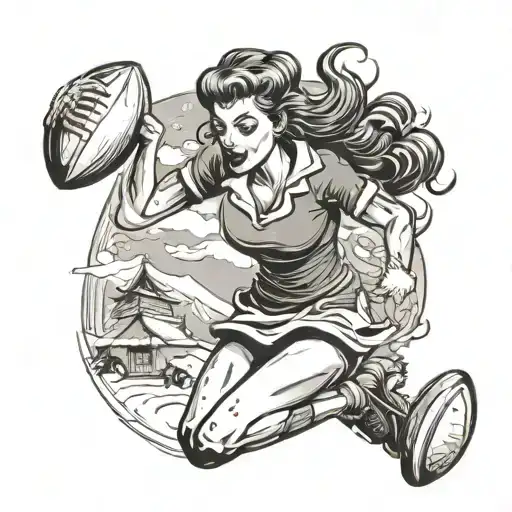 pin up girl playing rugby in the winter tattoo design idea