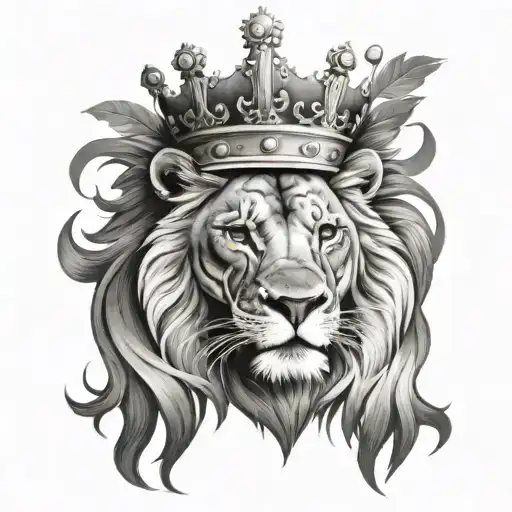 lion wearing crown tattoo design idea