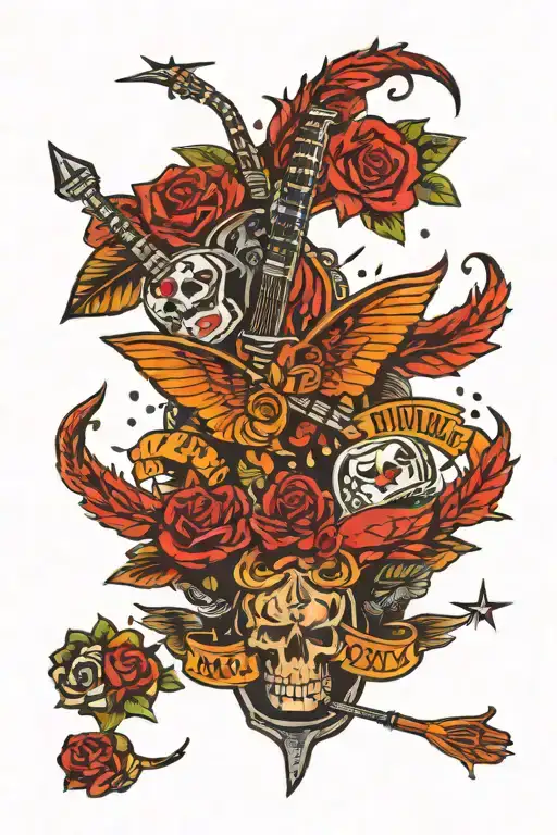 rock n roll combined tattoo design idea