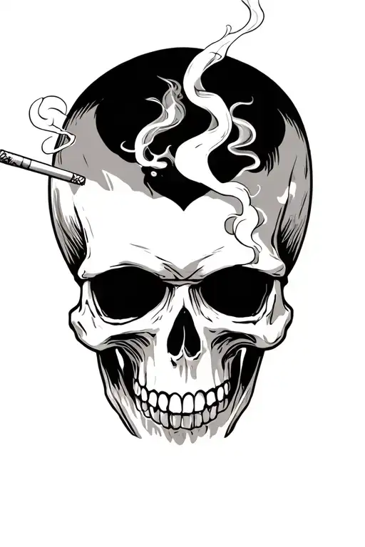 skull smokinh cigarette tattoo design idea
