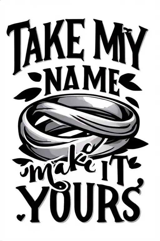 "Take My Name, Make It Yours" wedding ring intertwined tattoo design idea
