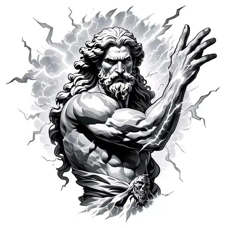 Zeus throwing lightning bolt striking tattoo design idea