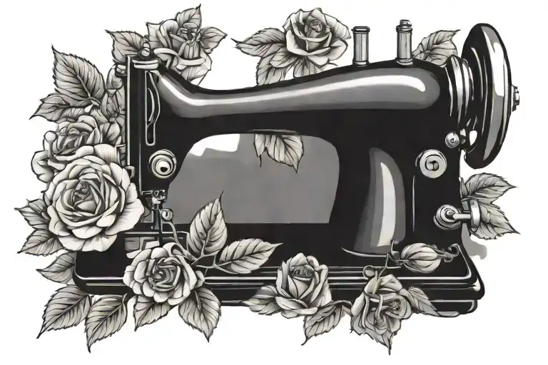 Sewing Machine roses blooming tattoo design idea