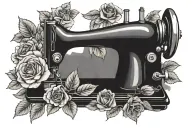Sewing Machine roses blooming tattoo design idea