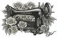 Sewing Machine roses blooming tattoo design idea