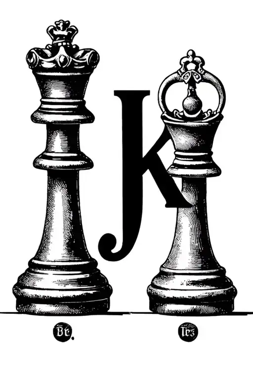 "J letter queen and k is king" "J letter queen and k is king" "J letter queen and k is king" chess pieces tattoo design idea