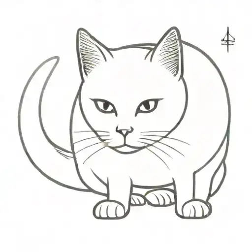A white cat with black markings on its ears and eyes, and a dark tail. tattoo design idea