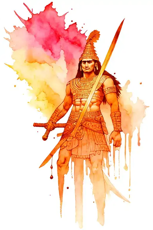 Mayan warrior wielding his sword tattoo design idea