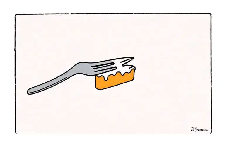 fork with bite of cake tattoo design idea