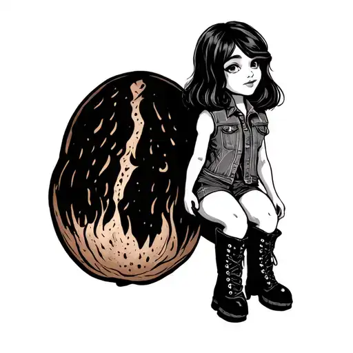 peanut girl wearing denim vest and boots tattoo design idea