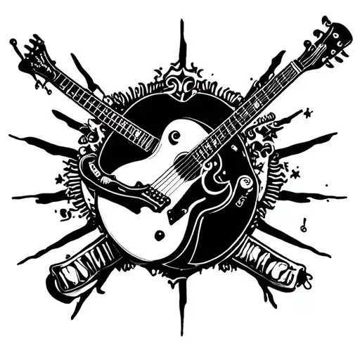 old school tattoo with Rockabilly Style and Instruments  tattoo design idea