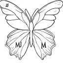 butterfly with big wings with initials MJ on one wing and MA on the other. with the word resilience outlining one wing c tattoo design idea