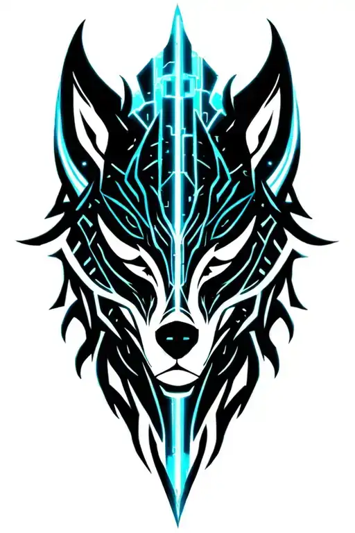 viking tribal tattoo design incorporating symbiote less black more futuristic with a wolf head less black more color  tattoo design idea