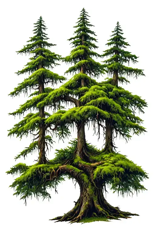 bald cypress tree with moss covered tree tattoo design idea