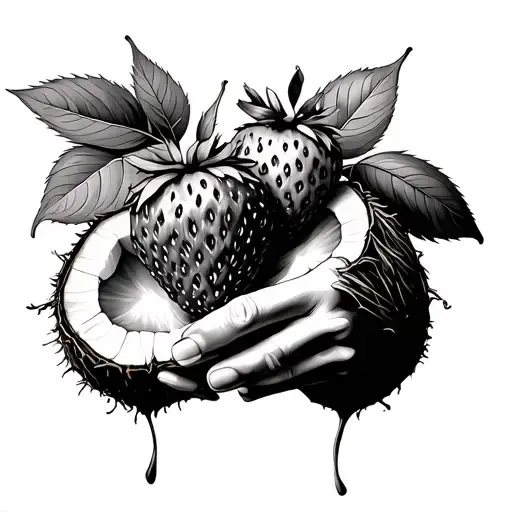strawberry and coconut holding hands  tattoo design idea