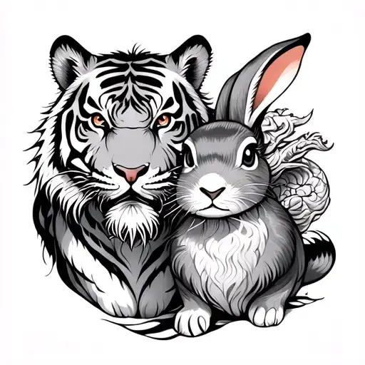 tiger and rabbit and dragon japanese tattoo design idea