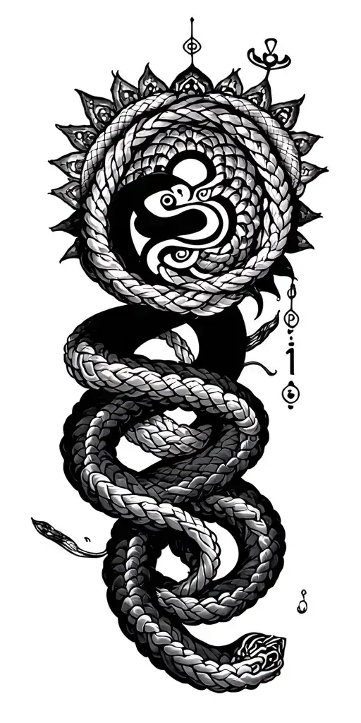 non duality based, ohm symbol, mandala, snake, rope, 11:11, kiyohime tattoo design idea