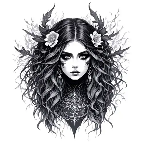 dark goth goddess gaia tattoo design idea