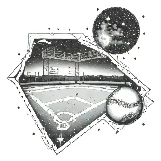 An intricate tattoo of a baseball diamond with constellations as the night sky, representing the client's passion for baseball and astronomy tattoo design idea