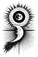 sun and moon, esoteric, linear, rays tattoo design idea