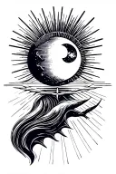 sun and moon, esoteric, linear, rays tattoo design idea