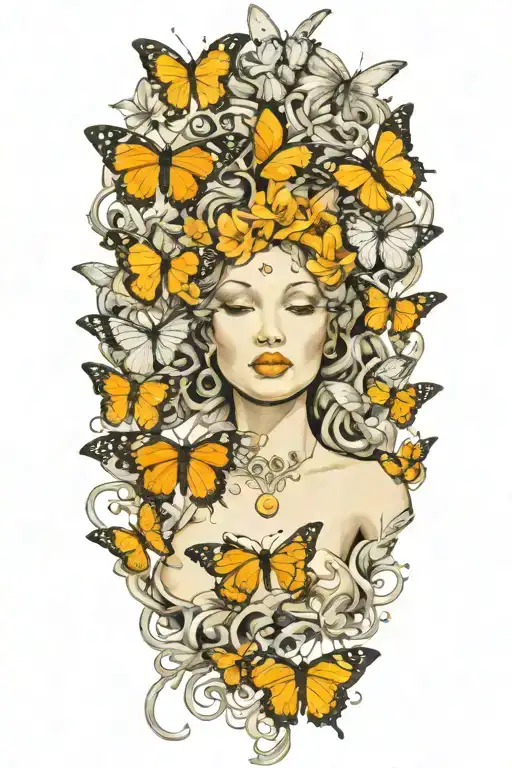 Butterflies forming a crown on Medusa's head tattoo design idea