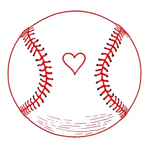 red baseball seams on camera woth hearts tattoo design idea
