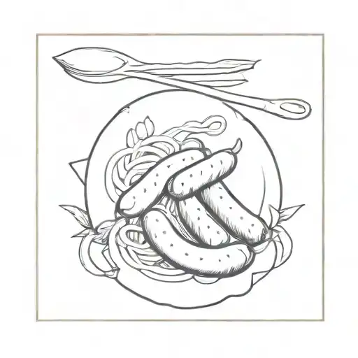 Sausages with pasta dish tattoo design idea