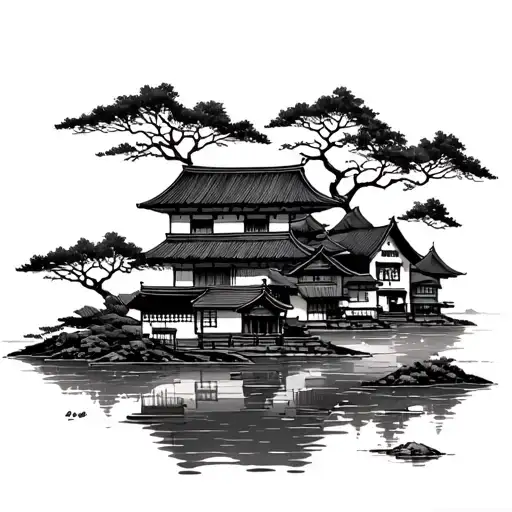 Japanese Village tattoo design idea
