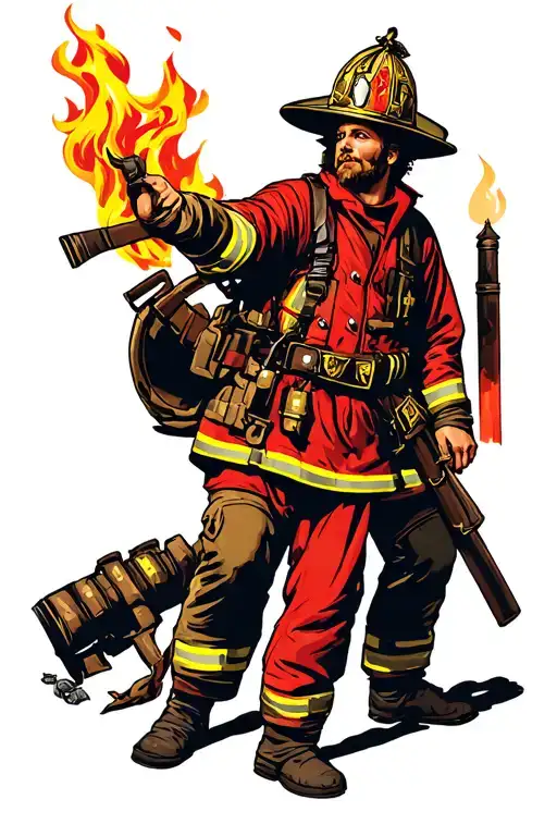 St Florian protecting a firefighter in a fire  tattoo design idea