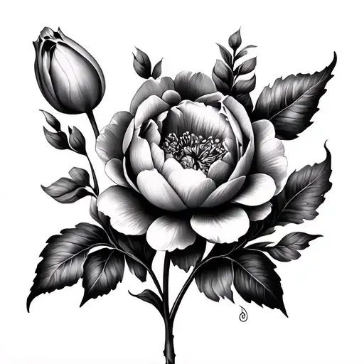 3 Orange Blossoms, peonies , tulips, showy lady's slipper flower tattoo tattoo design idea