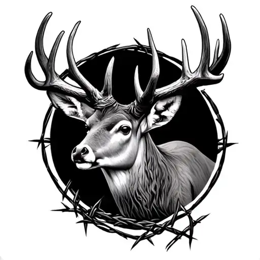 deer antlers with barbed wire wrapped around horn tattoo design idea