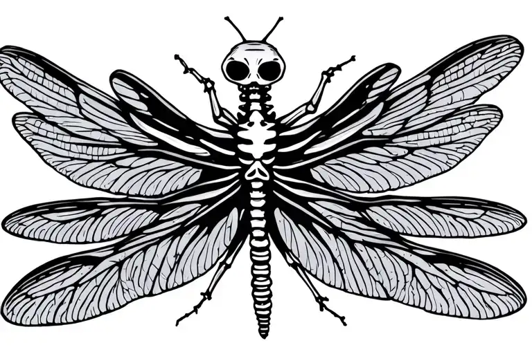 dragonfly made of skeleton with wings up tattoo design idea