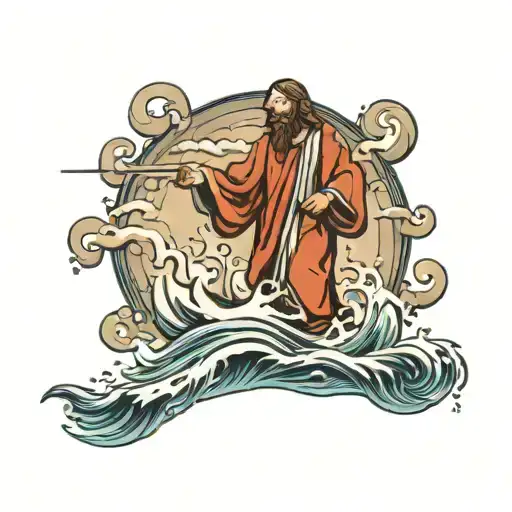 Jesus walking on water tattoo design idea