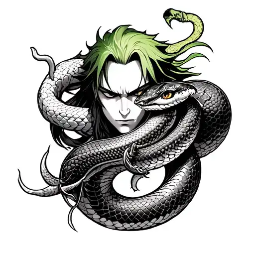 Japanese style zoro mixed with snake around the forearm  tattoo design idea