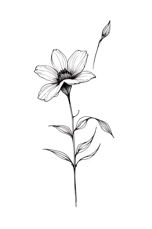 fine line violet flower in black and white tattoo design idea