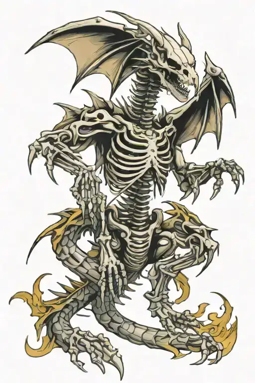 skeleton dragon wings spread wide tattoo design idea