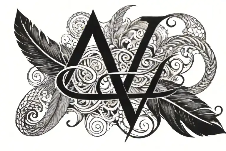 infinite symbol, heart beat, feather transforming, letter A tattoo design idea
