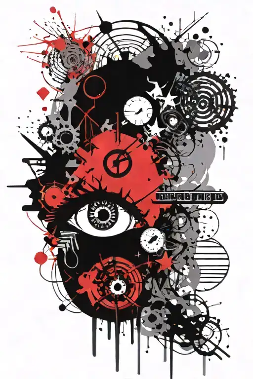 circuitry, mind's eye symbol integrated, stars aim tattoo design idea