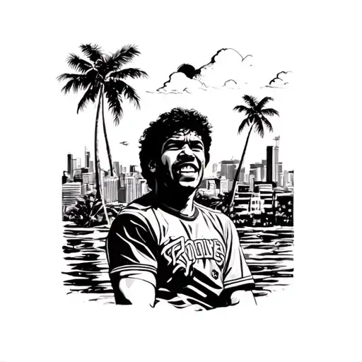 Maradona looking at Naples from Paradise tattoo design idea