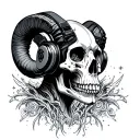 time psychedelics space music rams skull wearing headphones tattoo design idea