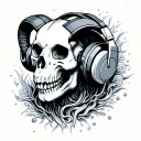 time psychedelics space music rams skull wearing headphones tattoo design idea