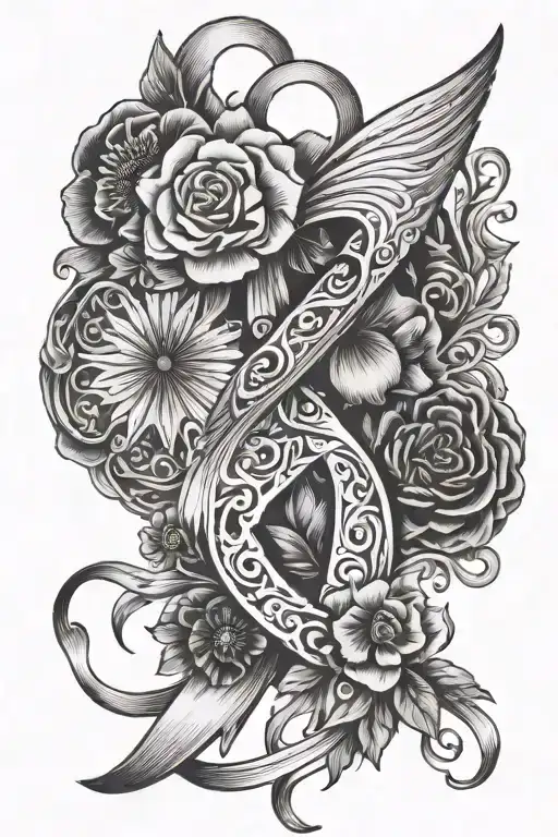 parkinson's disease symbol, breast cancer ribbon and dementia flower tattoo design idea