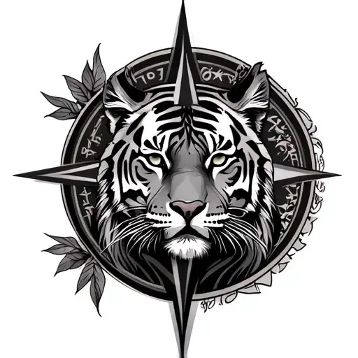 pelvic tattoo for women showing tigress and compass tattoo design idea